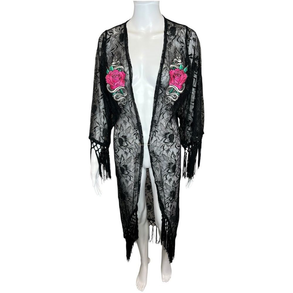 Disturbia‎ Black Kimono Lace Maxi Snake Shaw XS